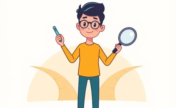 Person at a career crossroads holding a pen and magnifying glass
