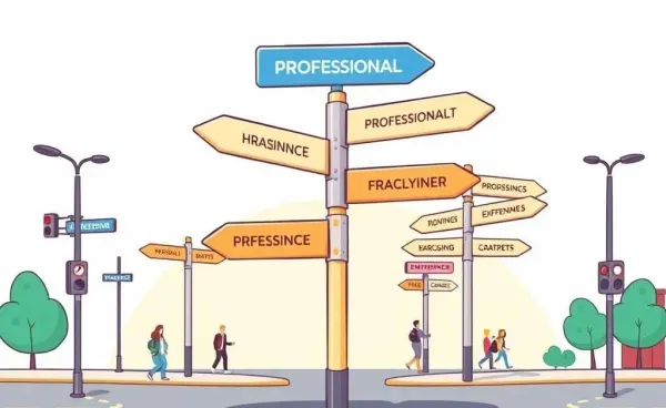 A crossroads with different career path signposts.
