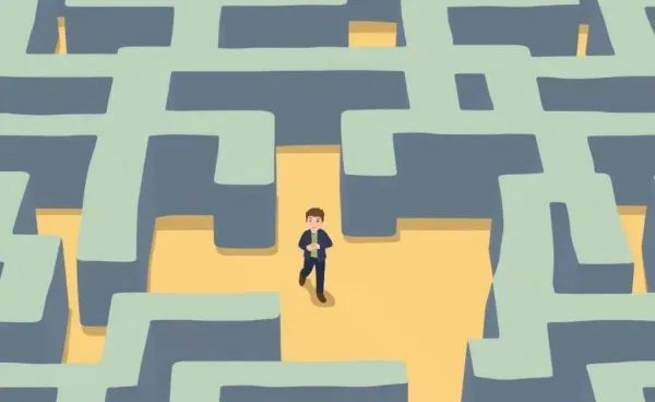 A person navigating a maze representing career challenges in loan origination