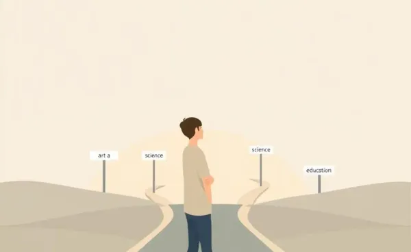 Young professional at a career crossroads contemplating various paths