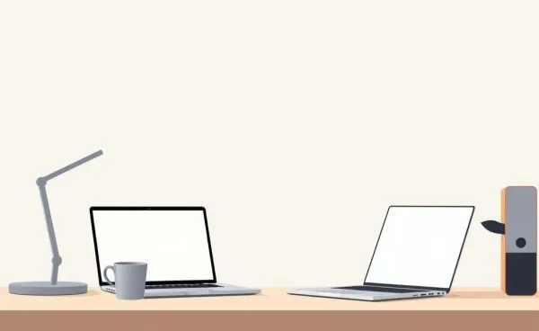 An office desk with a laptop and coffee cup symbolizing career planning