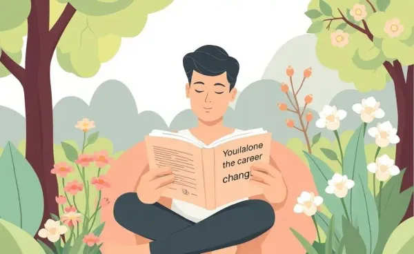 Person reading a career transitions book in a garden