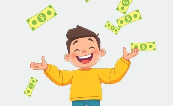 Cartoon of person juggling money representing cash management