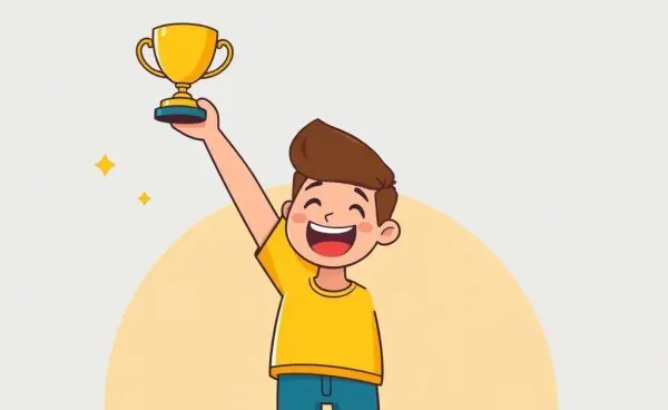 Illustration of a person celebrating with a small trophy