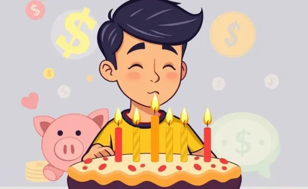 An 18-year-old celebrating a birthday with financial symbols.
