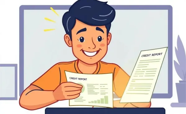 A person checking their credit score on a laptop with a hopeful expression.