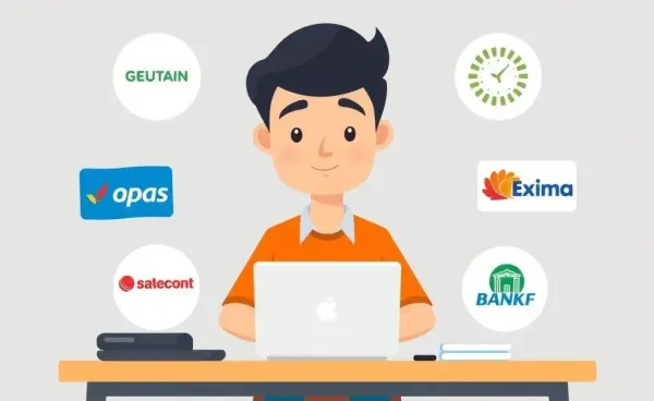 Student sitting at a desk deciding between bank options