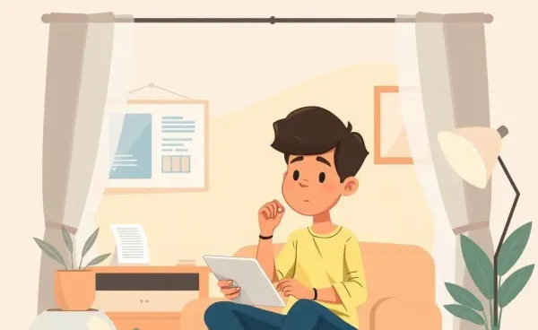 A thoughtful person looking at health insurance plans on a tablet