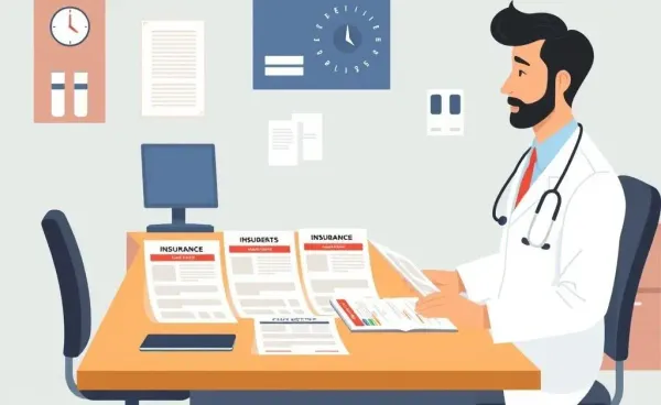 A patient reviewing different health insurance plans at a doctor's office