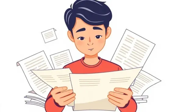 A person surrounded by HMO documents, making a decision