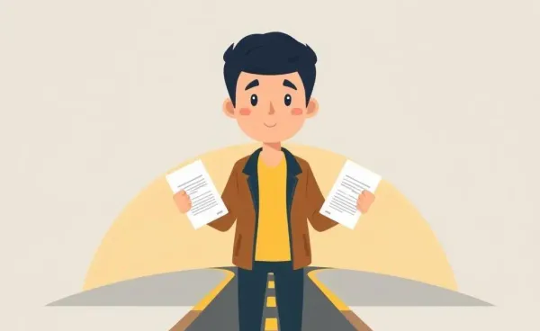 A person considering different job offers at a crossroads