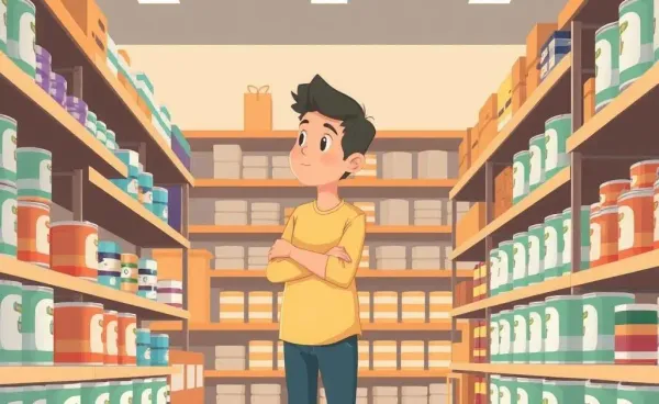 Person choosing primer paint in a store