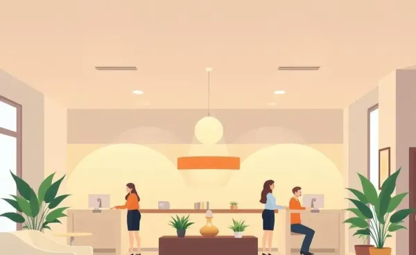 A cozy bank interior with friendly staff and happy customers
