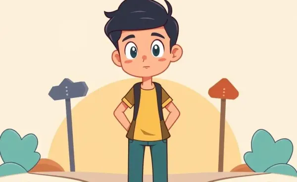 Cartoon of a person at a crossroads deciding which path to take