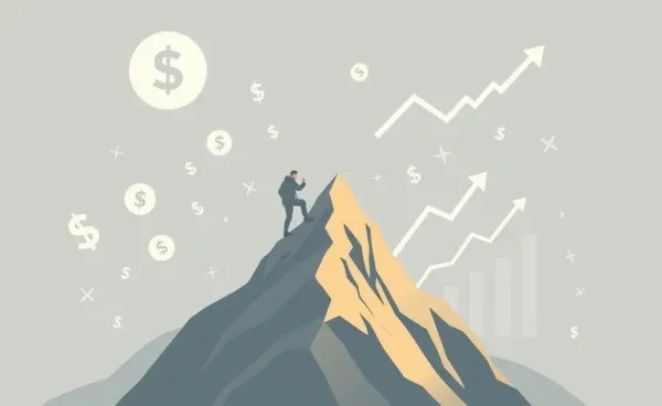 A climber ascending a mountain symbolizing the journey of wealth building