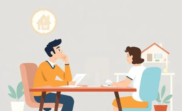 A couple facing a real estate agent with concern over a property deal.