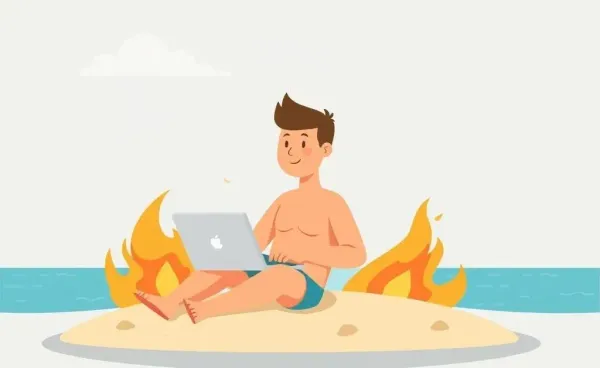 Person relaxed on a beach with a laptop, symbolizing Coast FIRE