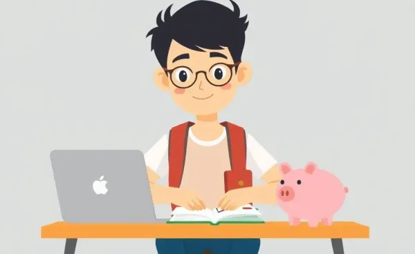 A college student managing finances at their desk