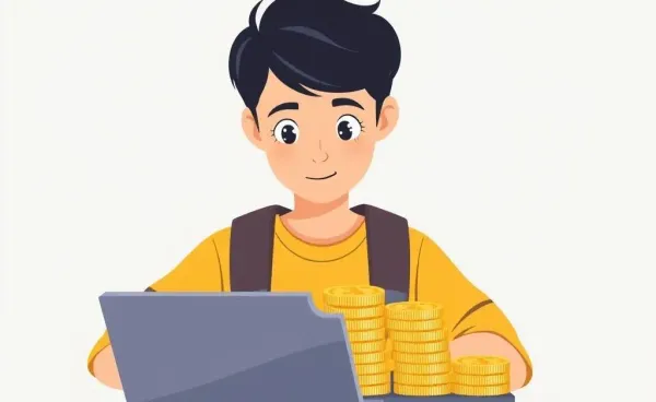 College student planning financial moves with a laptop and savings