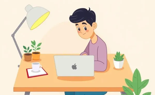 A person managing their budget on a laptop at a cozy desk.