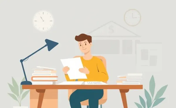 Illustration of a person managing mortgage documents