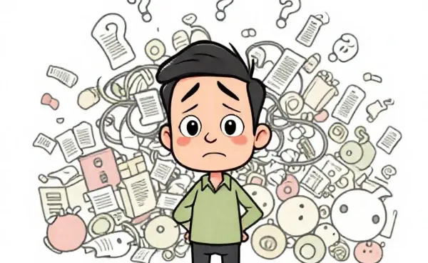 A cartoon person tangled in a messy budget list