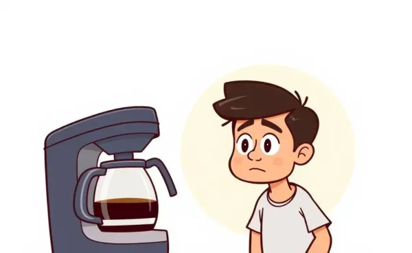A puzzled person staring at a constantly running coffee maker
