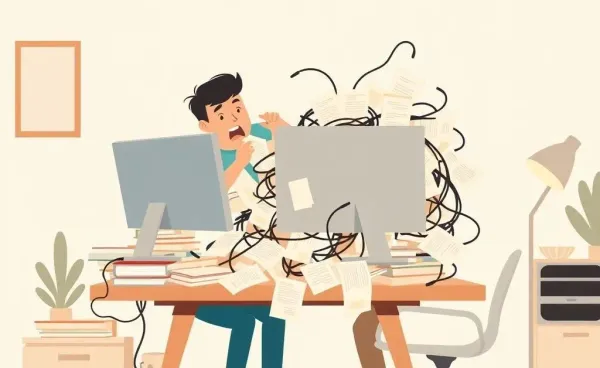 A couple overwhelmed with paperwork while choosing home insurance online.