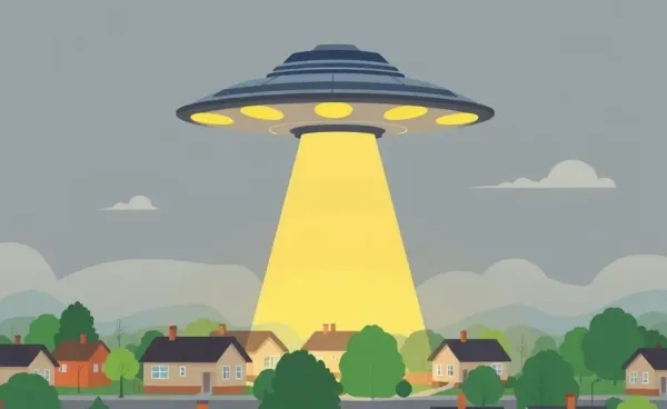 Alien spaceship hovering over town as a metaphor for unexpected financial wisdom