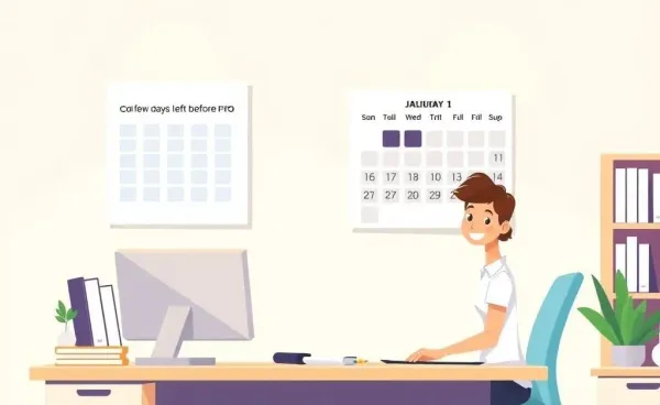 A cartoon office scene showing PTO calendar