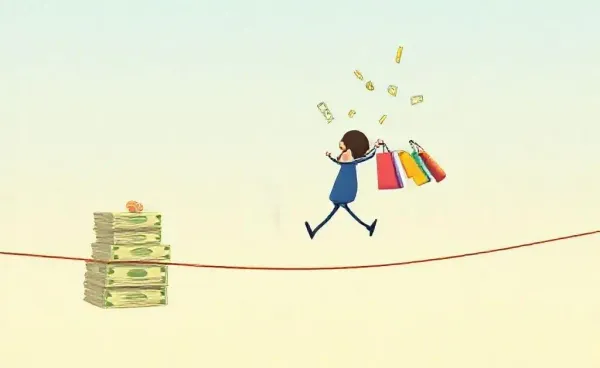 A cartoon person balancing finances humorously.