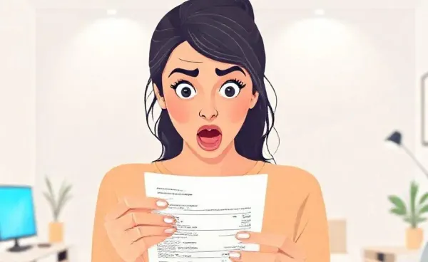 A surprised woman staring at her overwhelming online shopping receipt