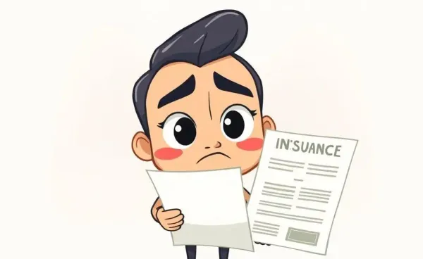 A cartoon character puzzled by an insurance document