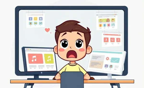 A cartoon character overwhelmed by online shopping expenses