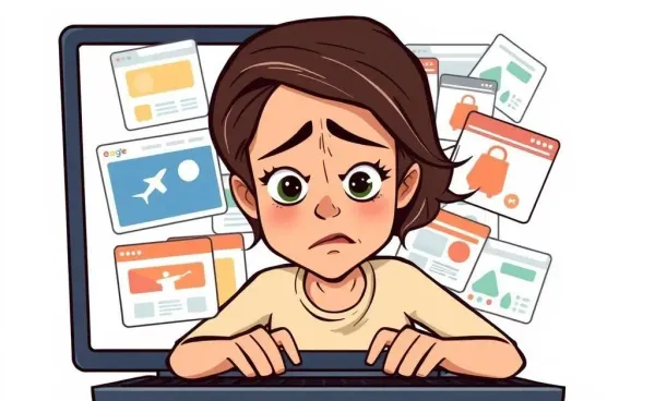 Mia looking overwhelmed at her online shopping cart on a laptop screen