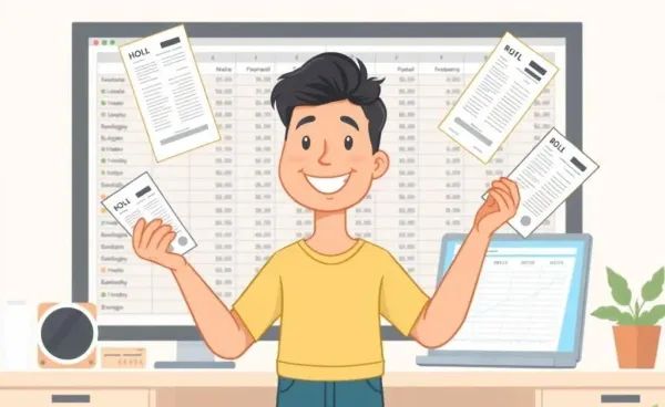 Cartoon of a person confidently managing bills and budget planning
