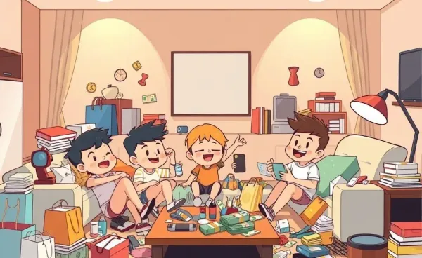 Cartoon scene of financial chaos in a home