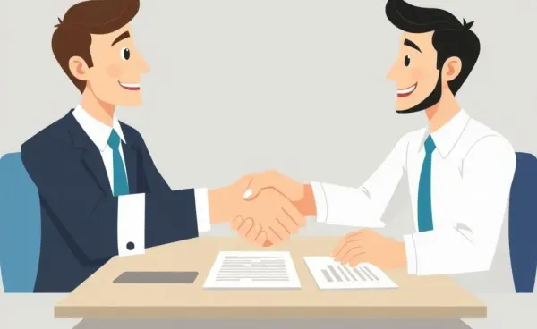 Cartoon-style handshake with insurance documents