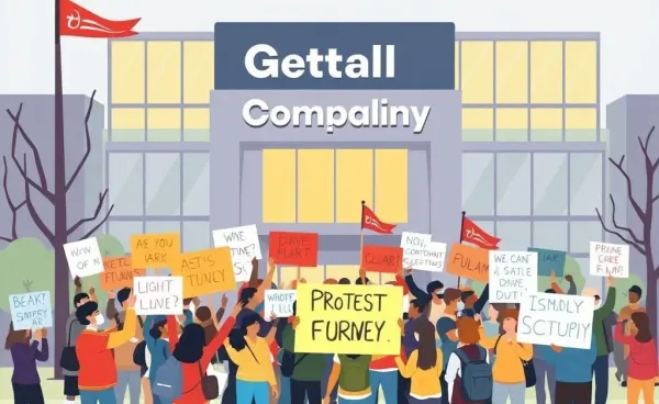 Illustration of a community protesting against tech changes