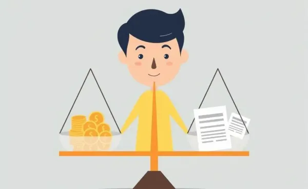 A cartoon-style drawing of a balance scale representing company capital reduction.