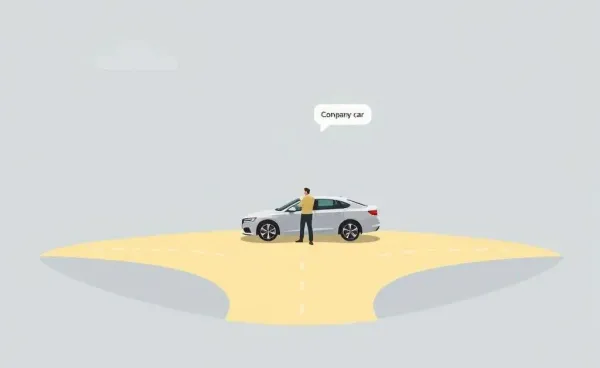 Illustration of a person at a crossroads deciding about a company car