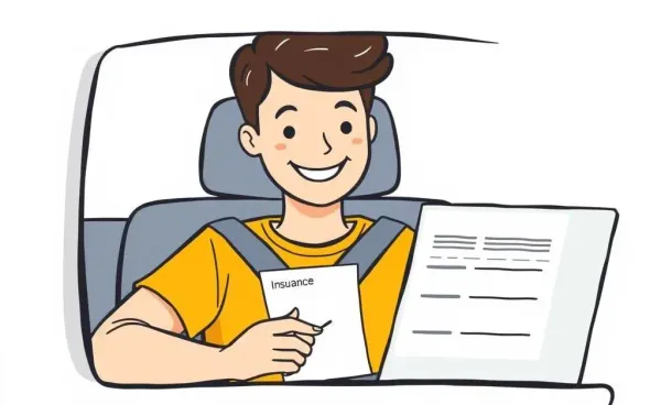 A cartoon of a person comparing car insurance quotes online.