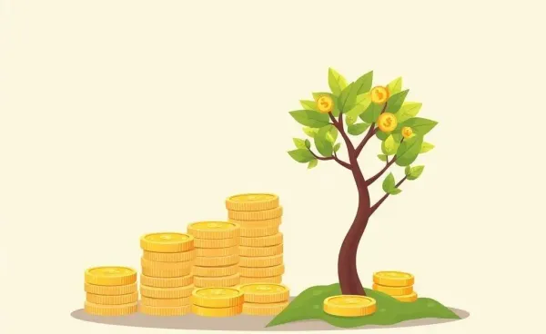 Illustration of coins growing into a tree representing compound interest.