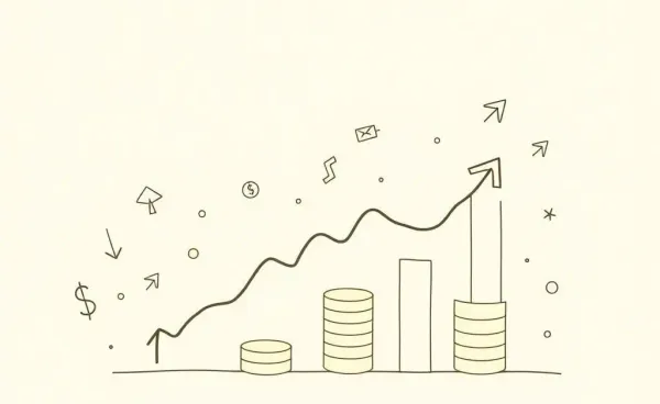 Illustration of financial growth with graphs and coins