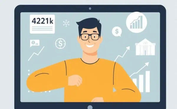 A person confidently reviewing their 401(k) balance with growth charts.
