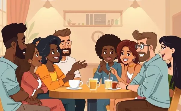 Illustration of people engaging in a lively conversation