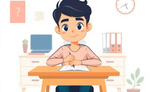 Illustration of a person taking an exam with confidence.