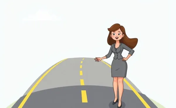 Illustration of a woman on a financial journey road