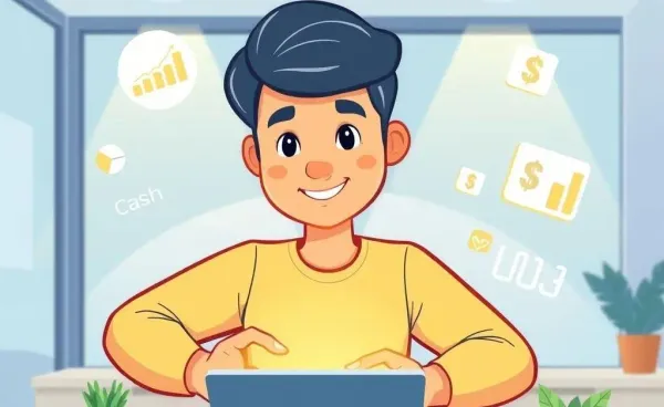Illustration of a person using a laptop for financial planning