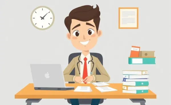 A confident new insurance agent at their desk.